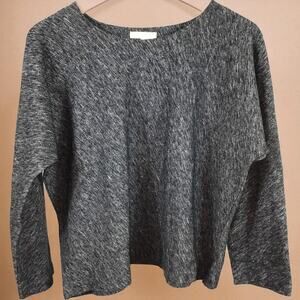 Eileen Fisher Gray Petite Medium Virgin Wool and Organic Cotton Relaxed Sweater
